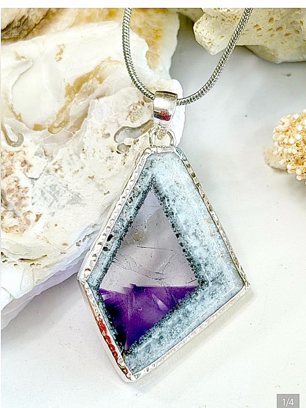 Super Amethyst 23 Chevron Crystal Healing Sterling Silver Pendant